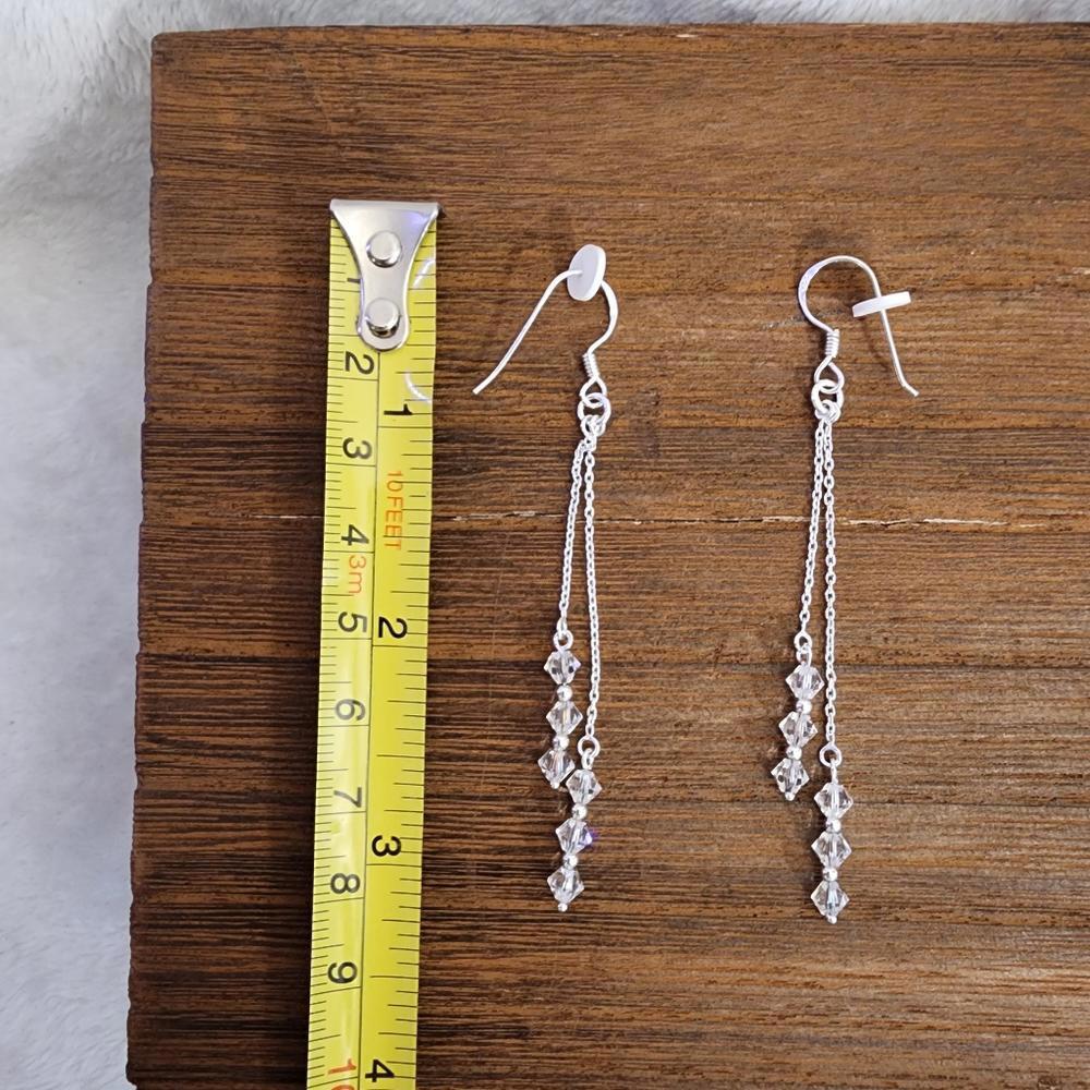 Silver Double Dangle Crystal Earrings - image 4
